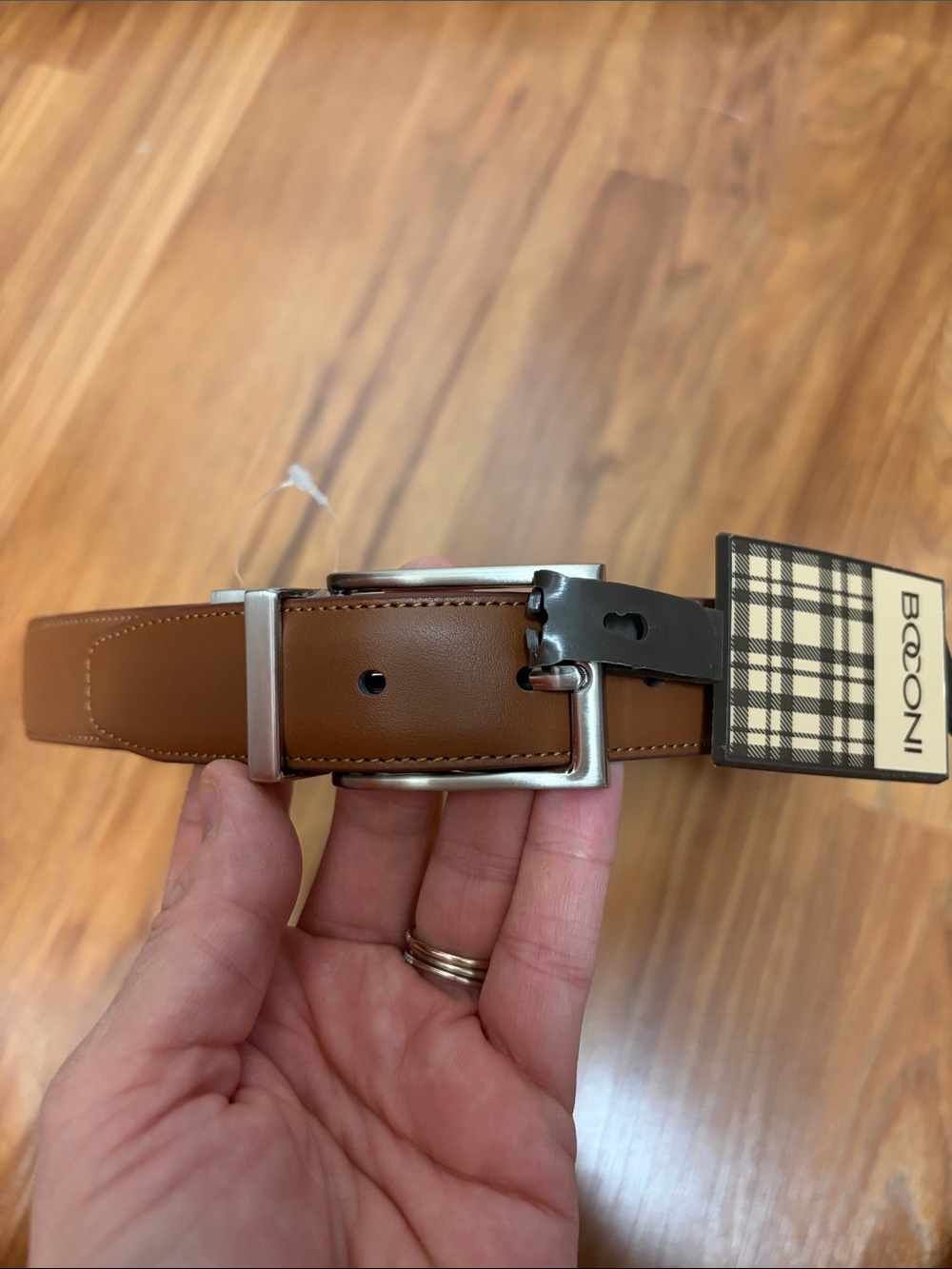 Boconi Tan & black reversible Leather Belt with Silver Buckle
